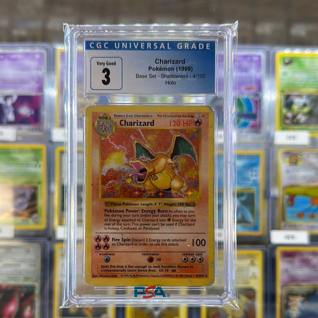 Pokmon 1999 Charizard Holo Shadowless 4/192 CGC 3 Grail Collectibles AZ Pokmon 1999 Charizard Holo Shadowless 4/192 CGC 3 Grail Collectibles AZ