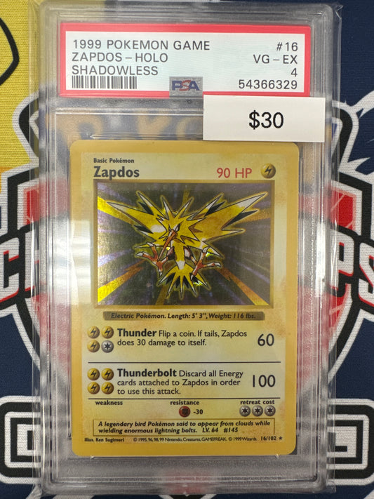 Pokemon Zapdos Shadowless 16/102 Holo PSA 4