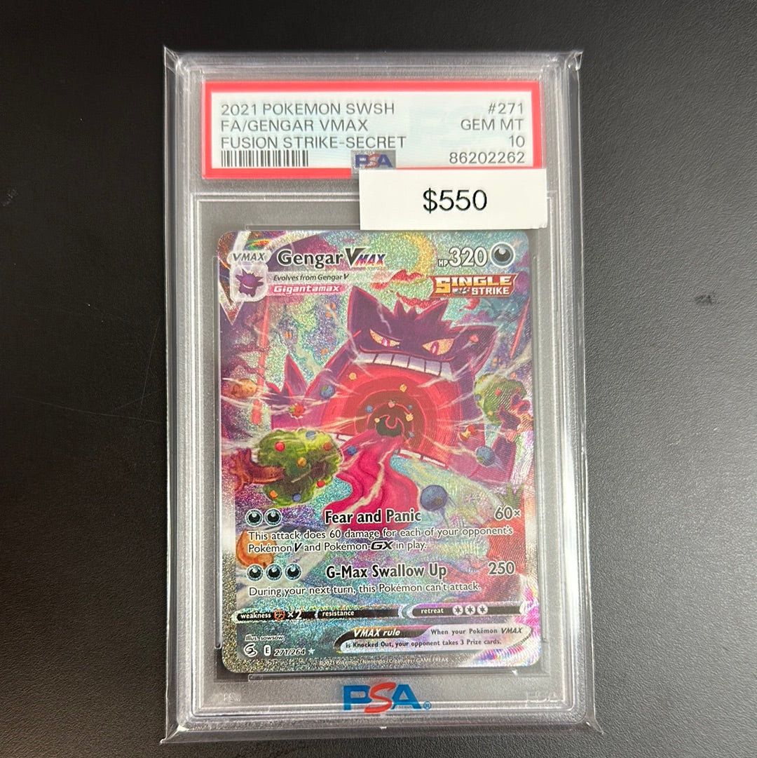 Pokmon Fusion Strike Gengar VMAX 271/264 PSA 10 Grail Collectibles AZ Pokmon Fusion Strike Gengar VMAX 271/264 PSA 10 Grail Collectibles AZ