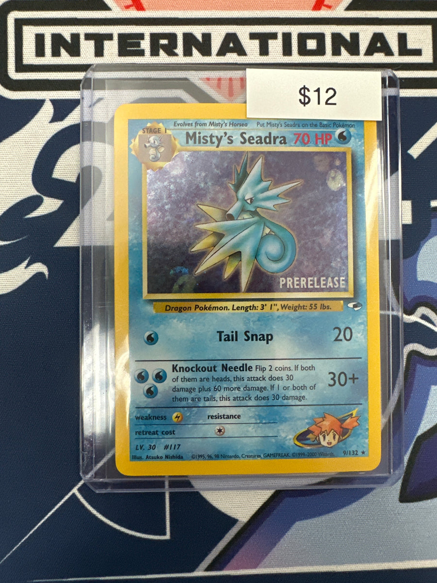 Mistys Favor Full Art Misty's Seadra Prerelease Holo Rare Pokemon Card - Gym Heroes Set 9/132 Stamped NM Zekrom Pokemon Card Mistys Favor Full Art Misty's Seadra Prerelease Holo Rare Pokemon Card - Gym Heroes Set 9/132 Stamped NM Zekrom Pokemon Card