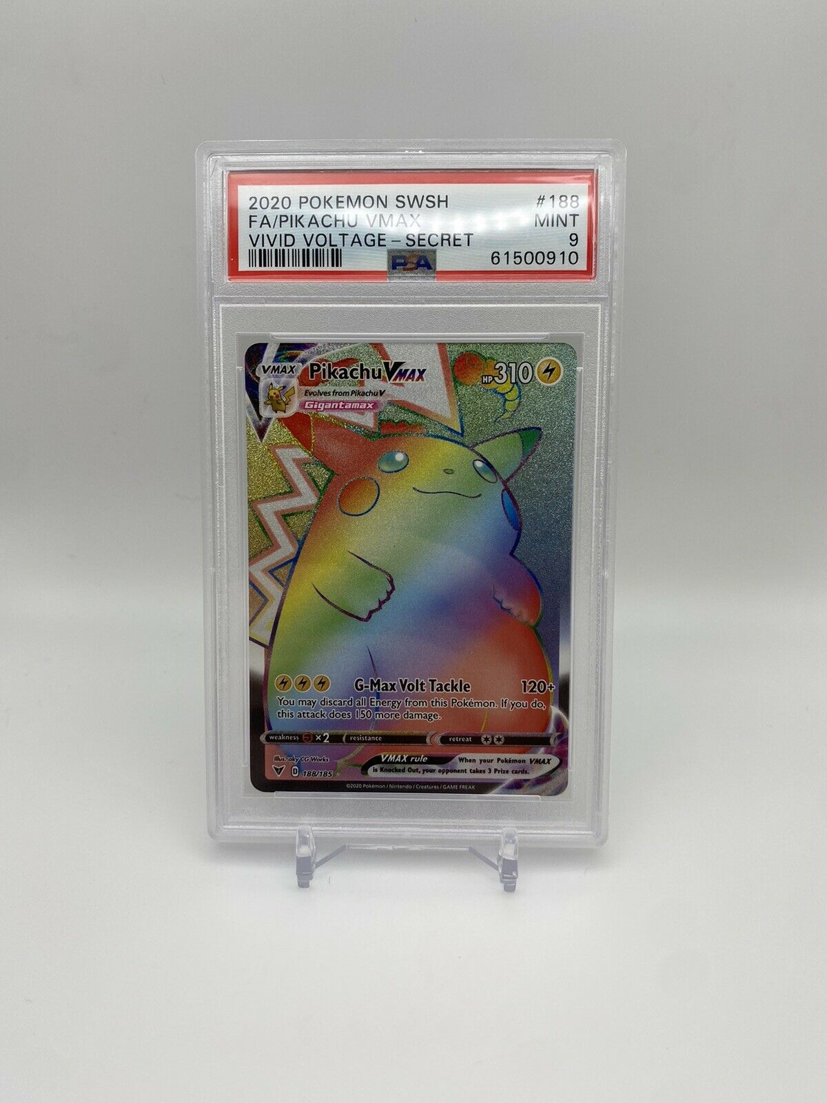 Pokemon Vivid Voltage Pikachu VMAX Secret Rainbow Rare 188/185 - PSA 9 MINT Pokemon Vivid Voltage Pikachu VMAX Secret Rainbow Rare 188/185 - PSA 9 MINT