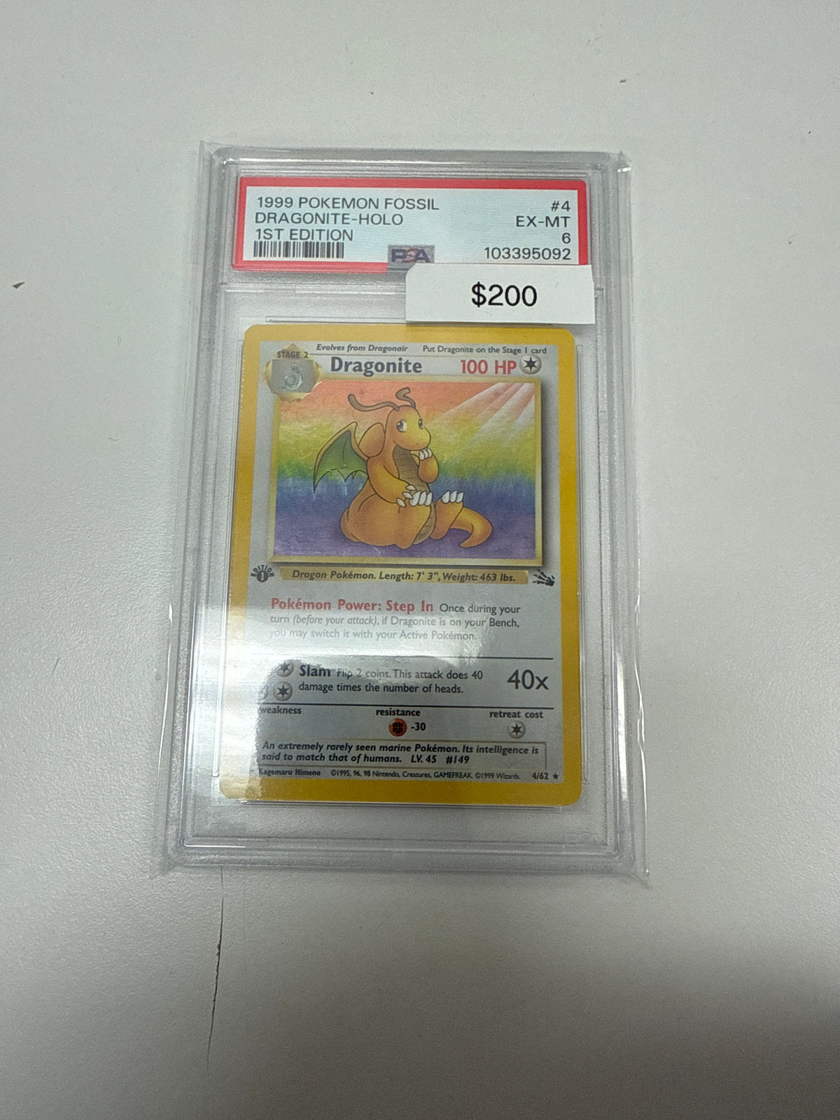Pokemon Dragonite 19/62 1st Edition Holo PSA 6