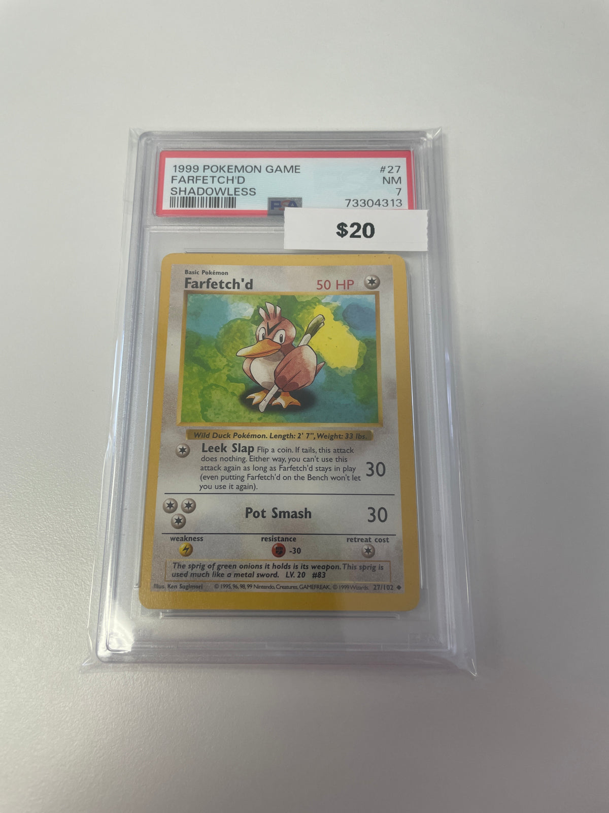 1999 Farfetch’d Shadowless #27/102 PSA 7