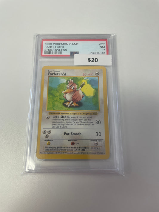 1999 Farfetch’d Shadowless #27/102 PSA 7