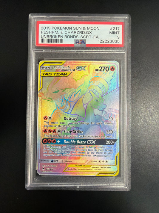 Pokemon Reshiram & Charizard GX Secret #217 PSA 9