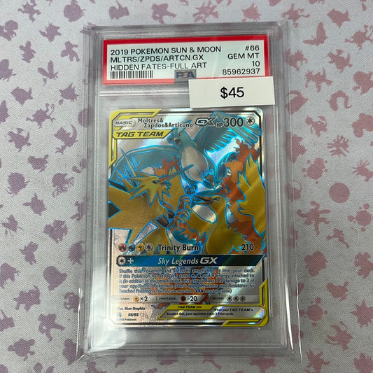 Pokémon Moltres Zapdos Articuno GX Hidden Fates Full Art 66/68 PSA 10