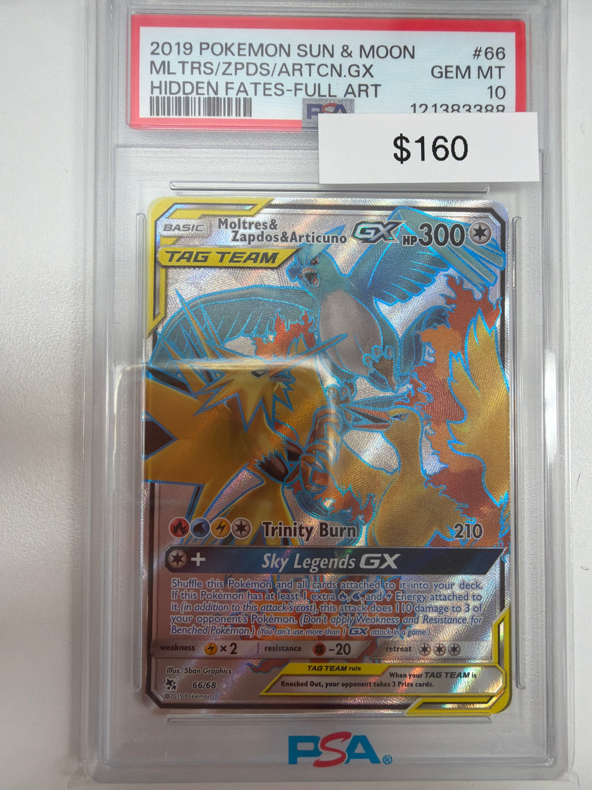 Pokemon Moltres & Zapdos & Articuno GX Hidden Fates 66/68 PSA 10