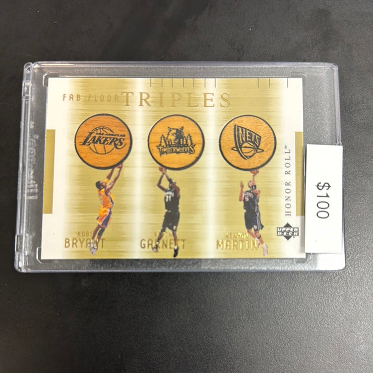 2002 Upper Deck Kobe Bryant / Kevin Garnett / Kenyon Martin Triple Game Used Court 