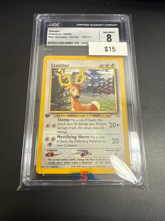 Pokemon Stantler 1st Edition Non-Holo #76/111 CGC 8