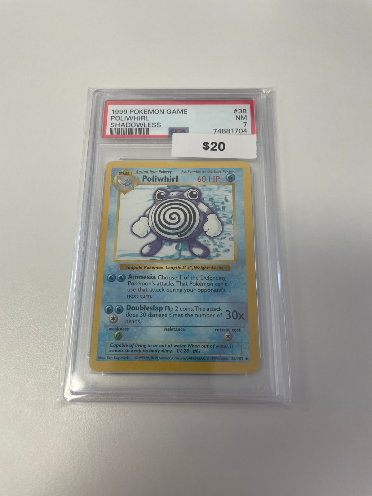 1999 Poliwhi Shadowless #38/102 PSA 7