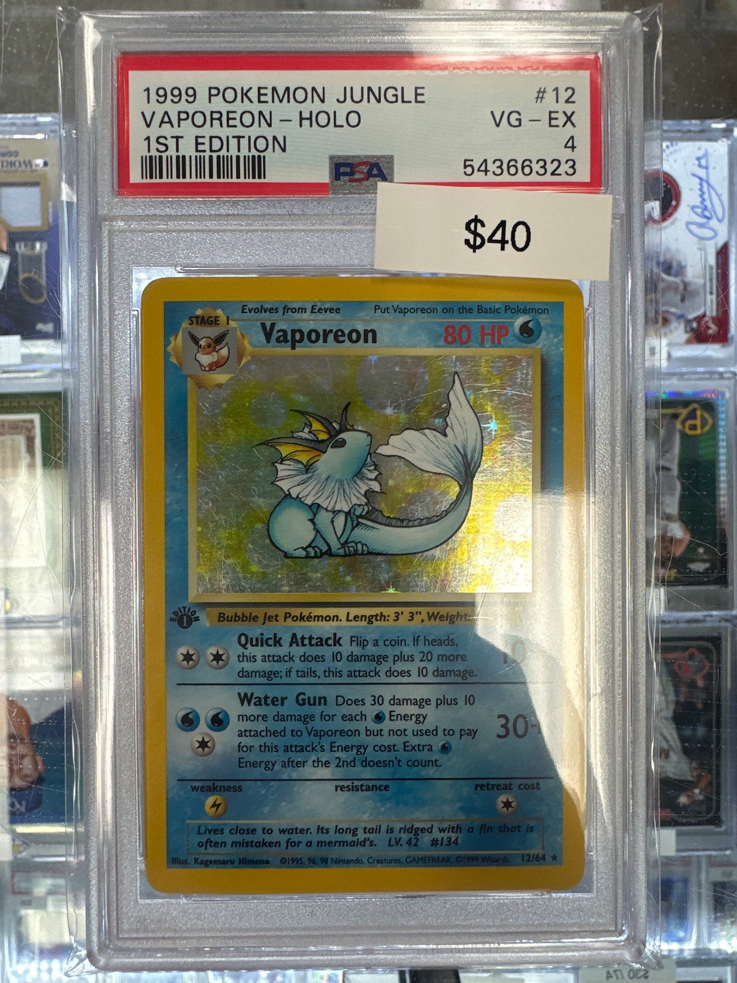Pokemon Vaporeon 12/64 1st Edition Holo PSA 4