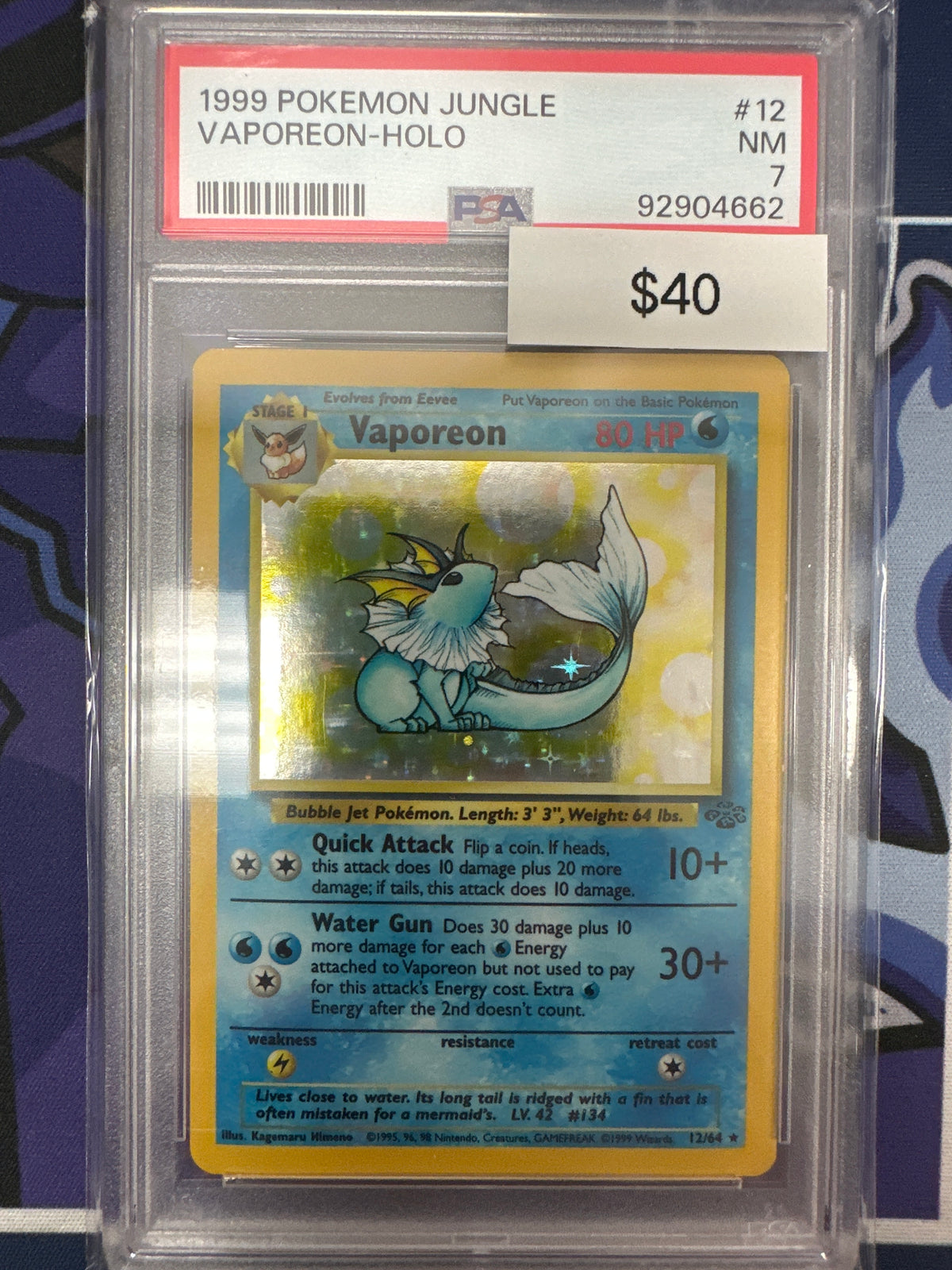 Pokemon Jungle Vaporeon Holo PSA 7