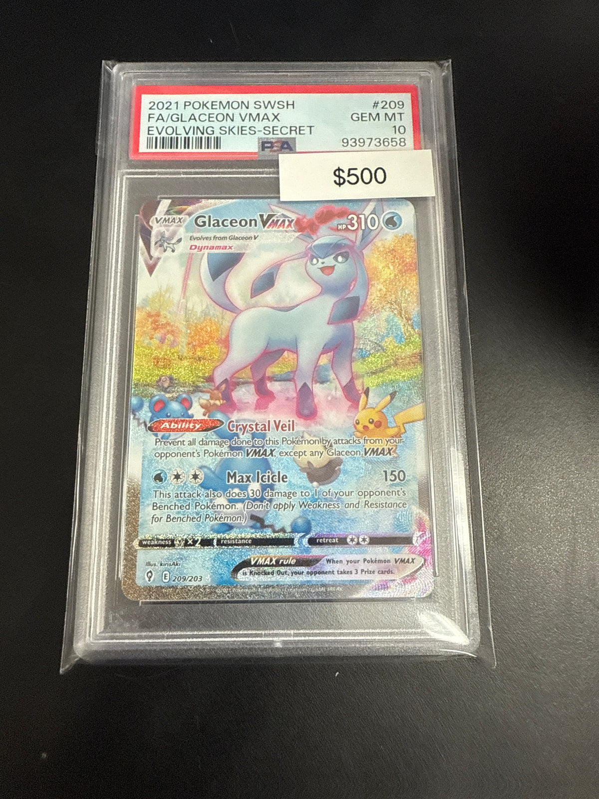 Pokemon Evolving Skies Glaceon Vmax #209/203 PSA 10