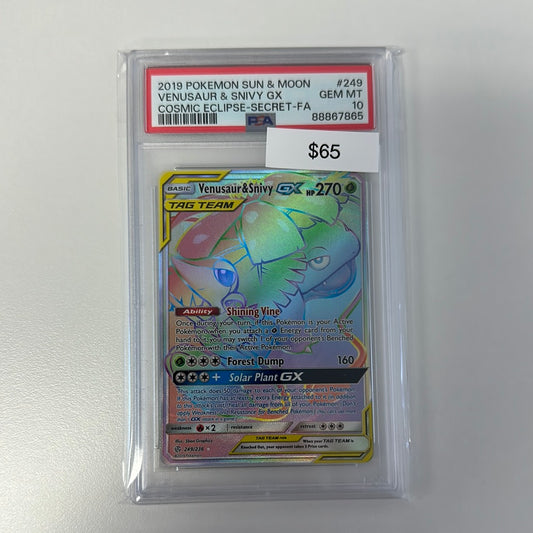 2019 Cosmic Eclipse Venusaur & Snivy GX #249 PSA 10
