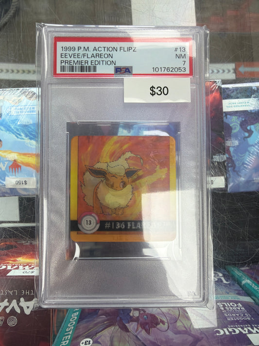 Pokemon 1999 Action Flipz Flareon Sticker #13 PSA 7