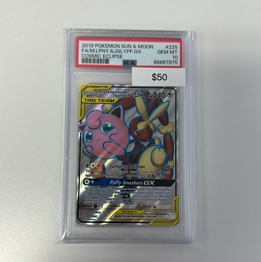 Pokémon Cosmic Eclipse Mega Lopunny  & Jigglypuff GX PSA 10
