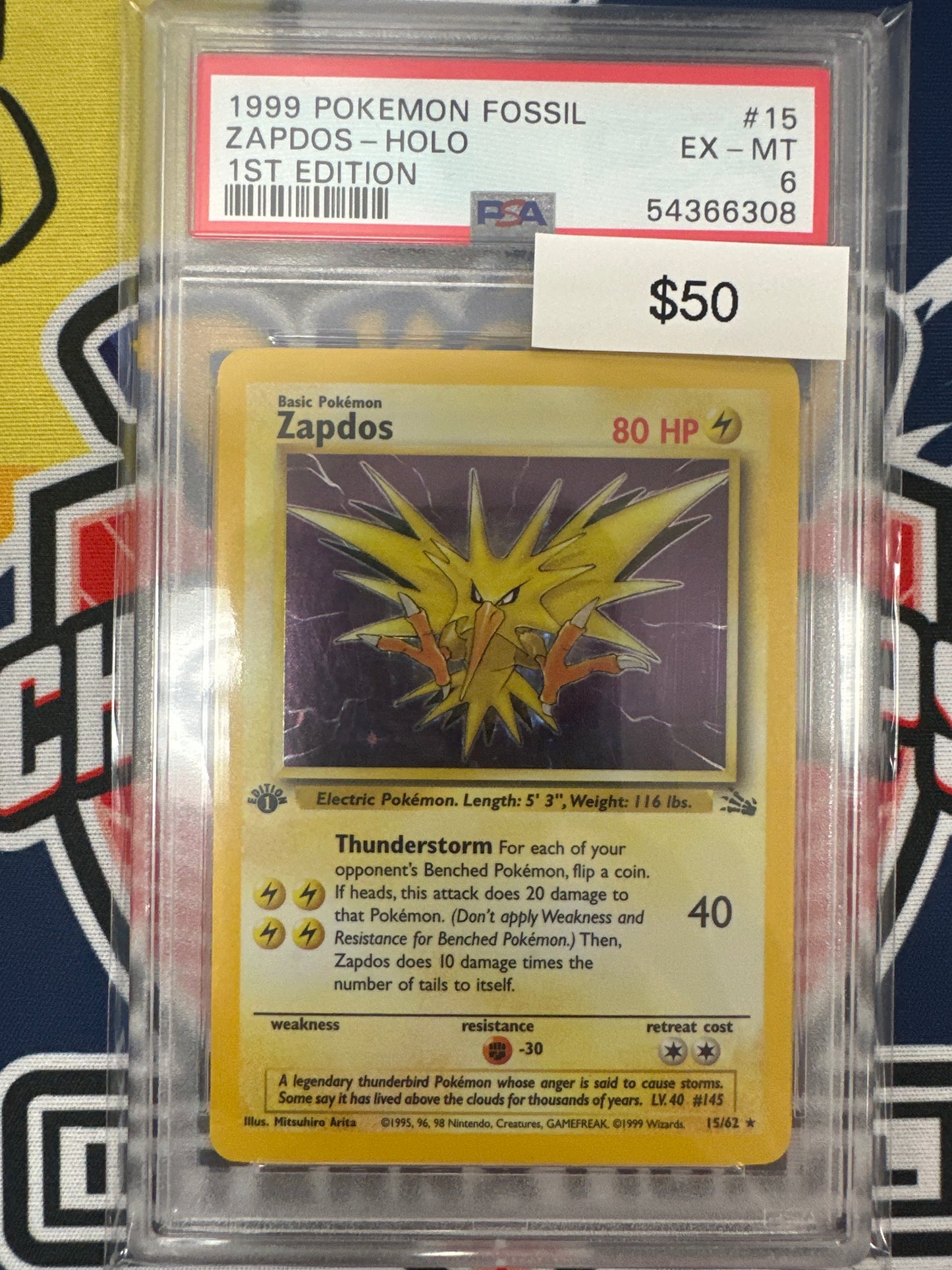 Pokemon Zapdos 15/62 1st Edition Holo PSA 6