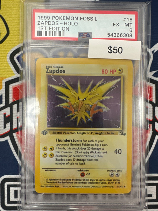 Pokemon Zapdos 15/62 1st Edition Holo PSA 6