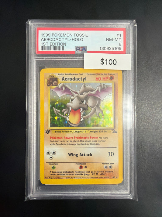 1999 Pokemon Fossil #1 Aerodactyl 1st Ed. PSA 8