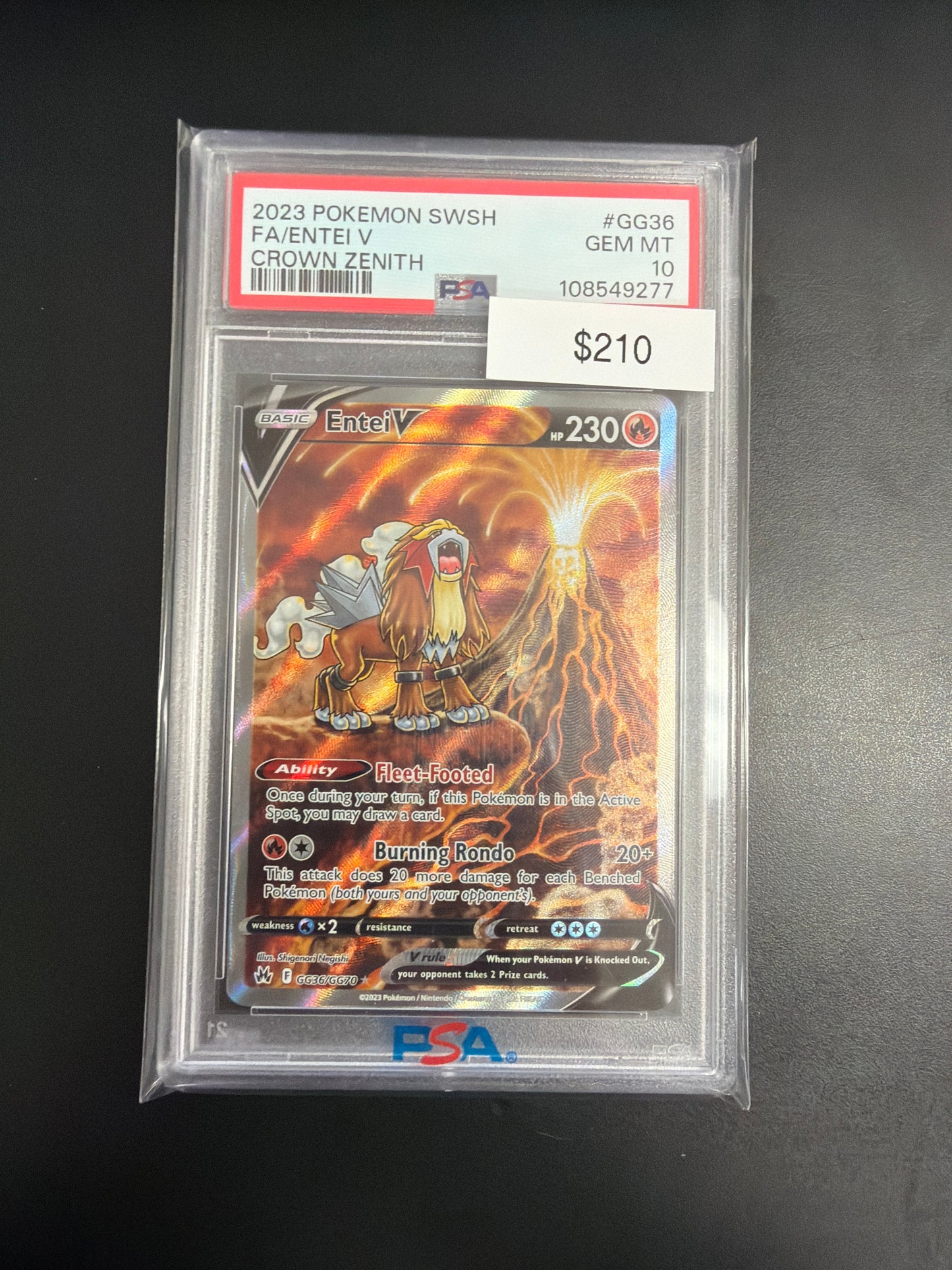 Pokemon Entei V Crown Zenith GG36 PSA 10