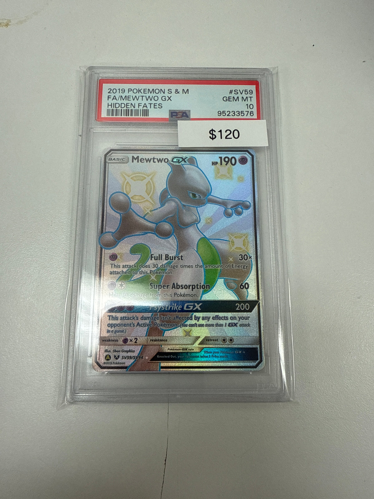 Pokemon Hidden Fates Mewtwo GX Shiny #sv59/sv94 PSA 10