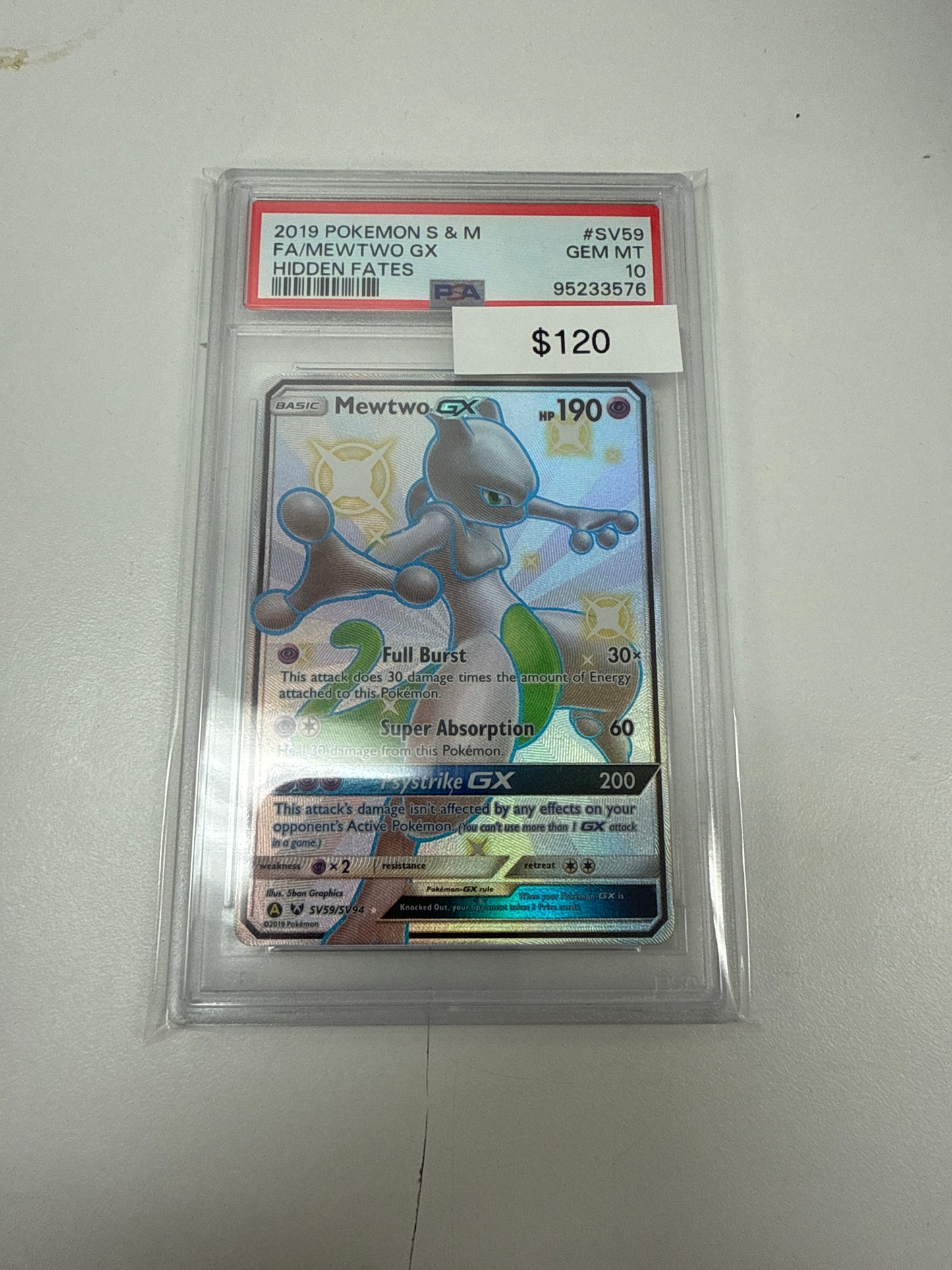Pokemon Hidden Fates Mewtwo GX Shiny #sv59/sv94 PSA 10