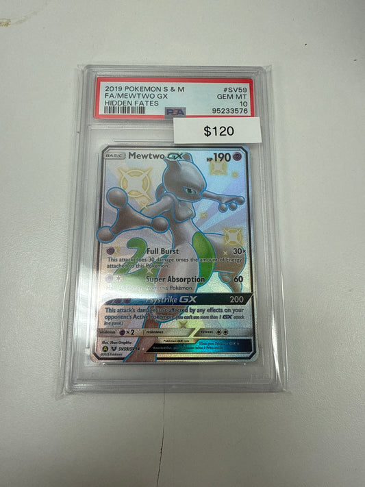 Pokemon Hidden Fates Mewtwo GX Shiny #sv59/sv94 PSA 10