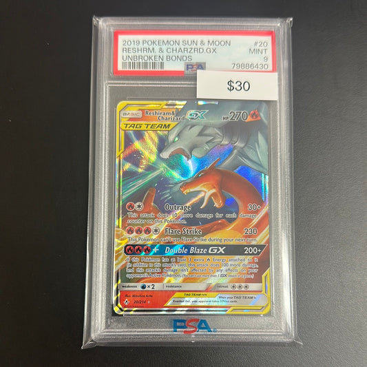Pokémon Unbroken Bonds RESHIRAM & Charizard 20/214 PSA 9