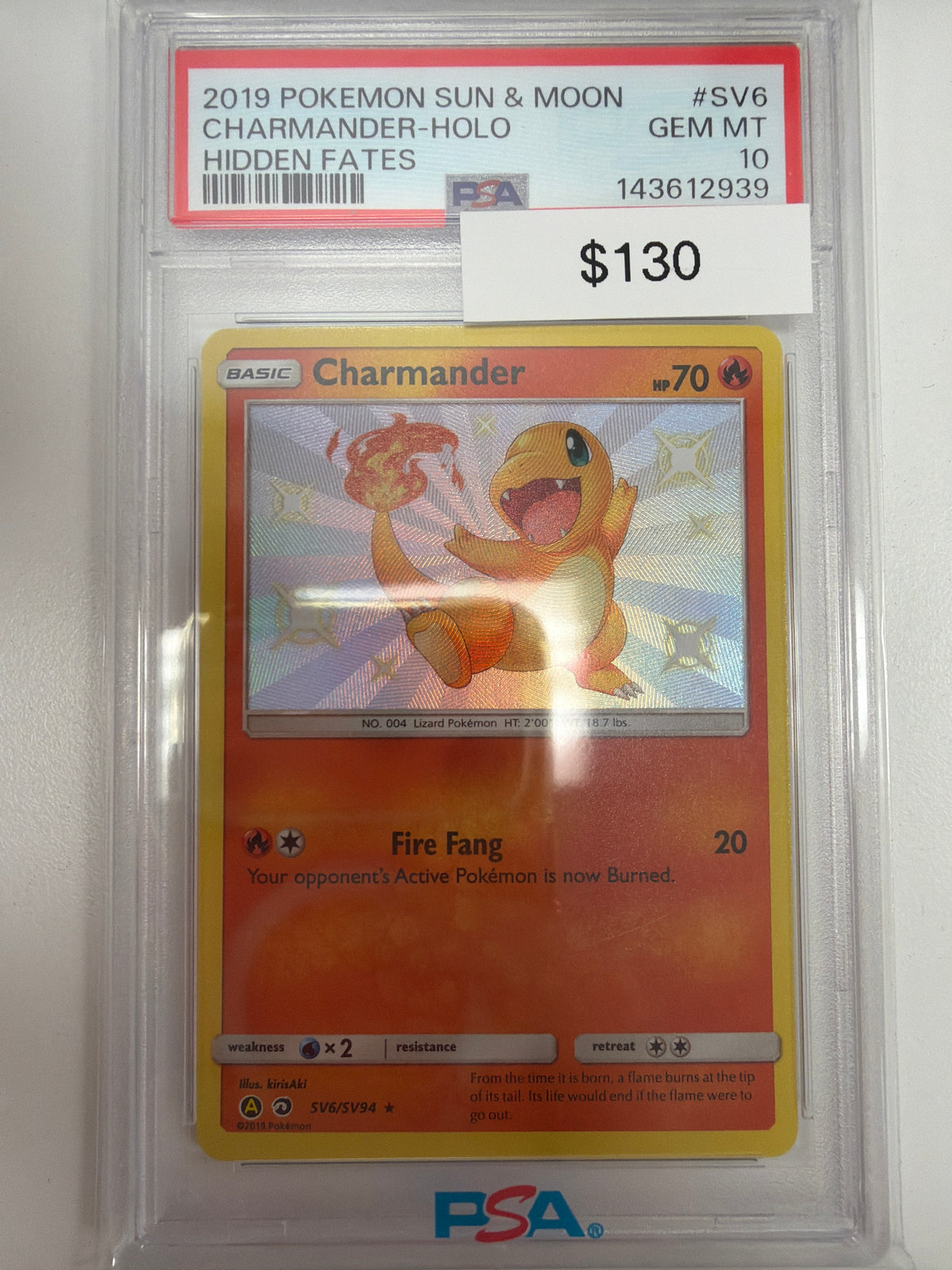 Pokemon Charmander Hidden Fates SV6/SV94 PSA 10