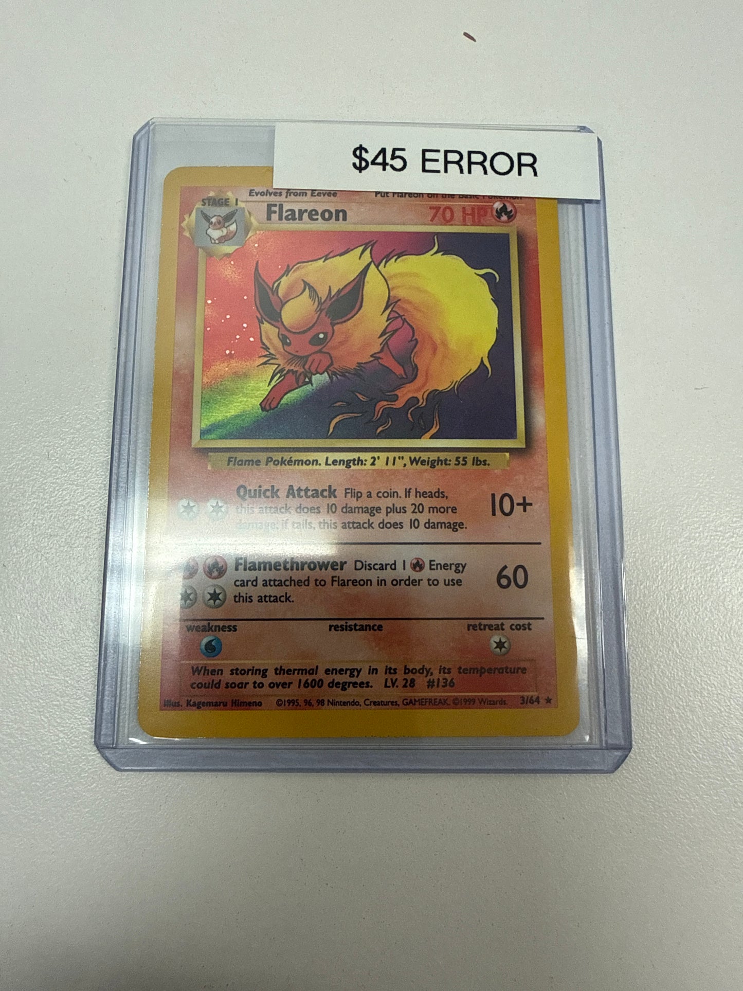 Pokemon Flareon Holo No Symbol Error #3/64