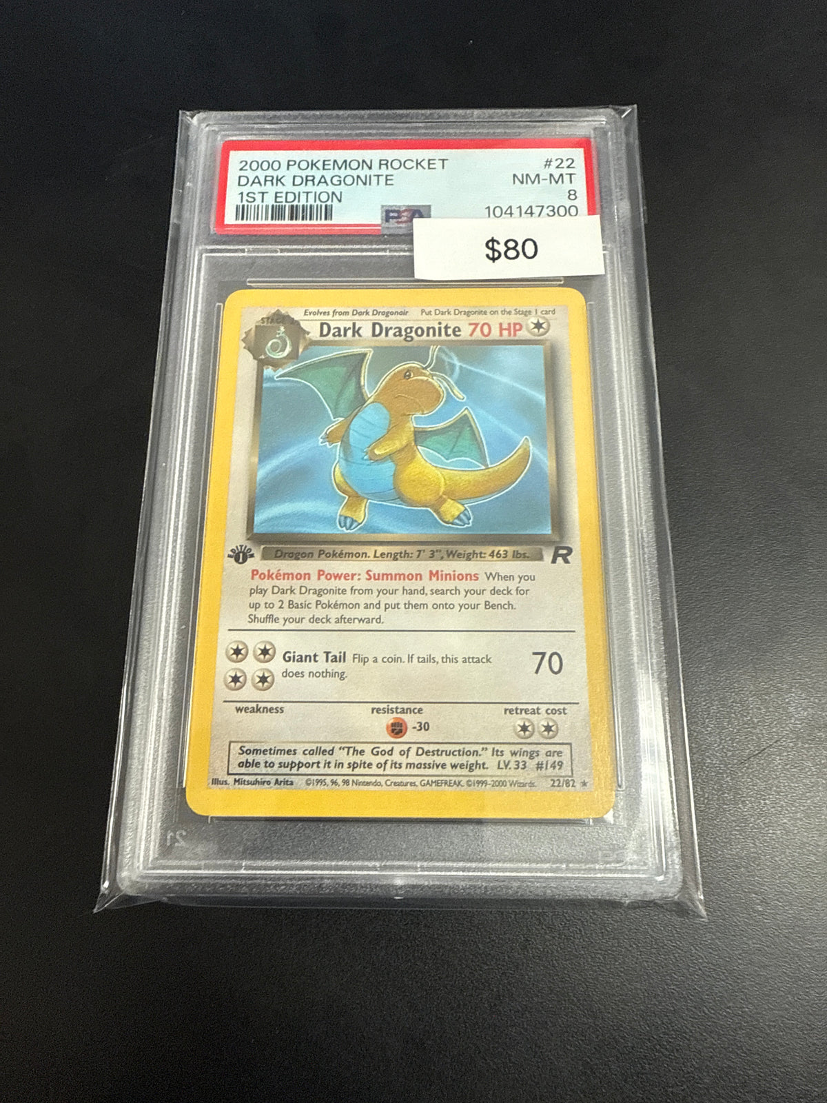 Pokemon Dark Dragonite 1st Ed PSA 8