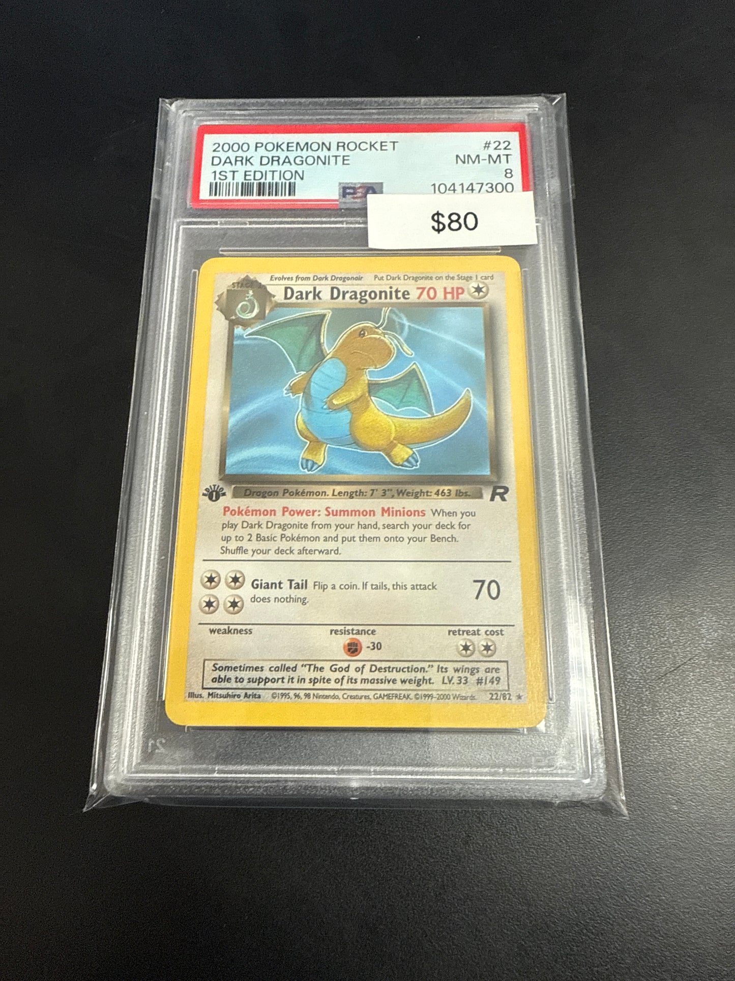 Pokemon Dark Dragonite 1st Ed PSA 8