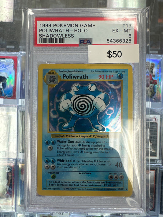 Pokemon Poliwrath 13/102 Shadowless Holo PSA 6