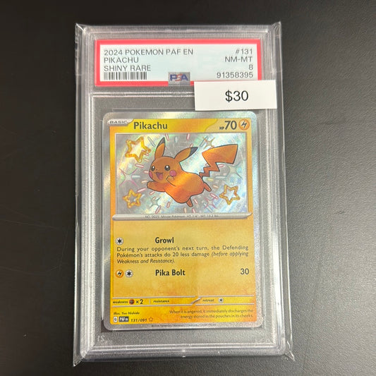Pokemon Paldean Fates Pikachu Shiny Rare #131 PSA 8
