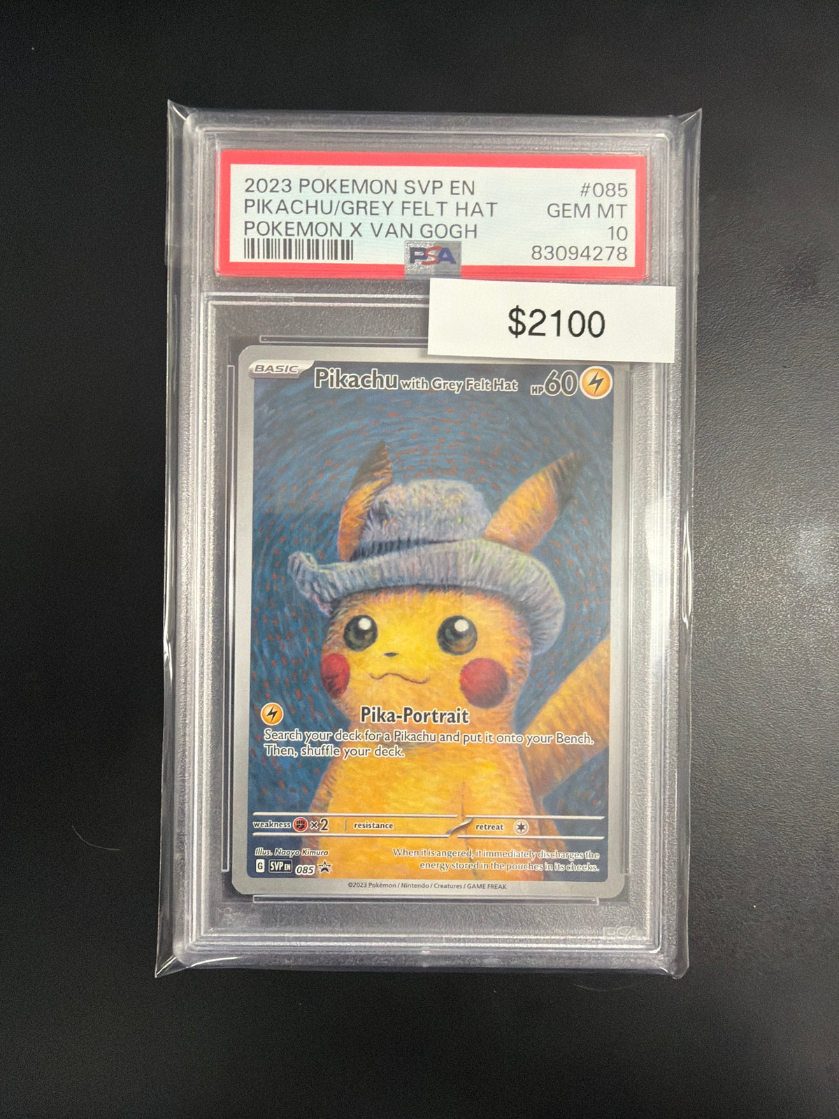 Pokemon Pikachu Van Gogh Grey Felt Hat 085 PSA 10