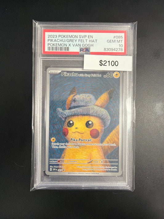Pokemon Pikachu Van Gogh Grey Felt Hat 085 PSA 10