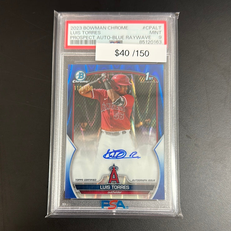 2023 Bowman Chrome Luis Torres Blue Raywave Autograph 
