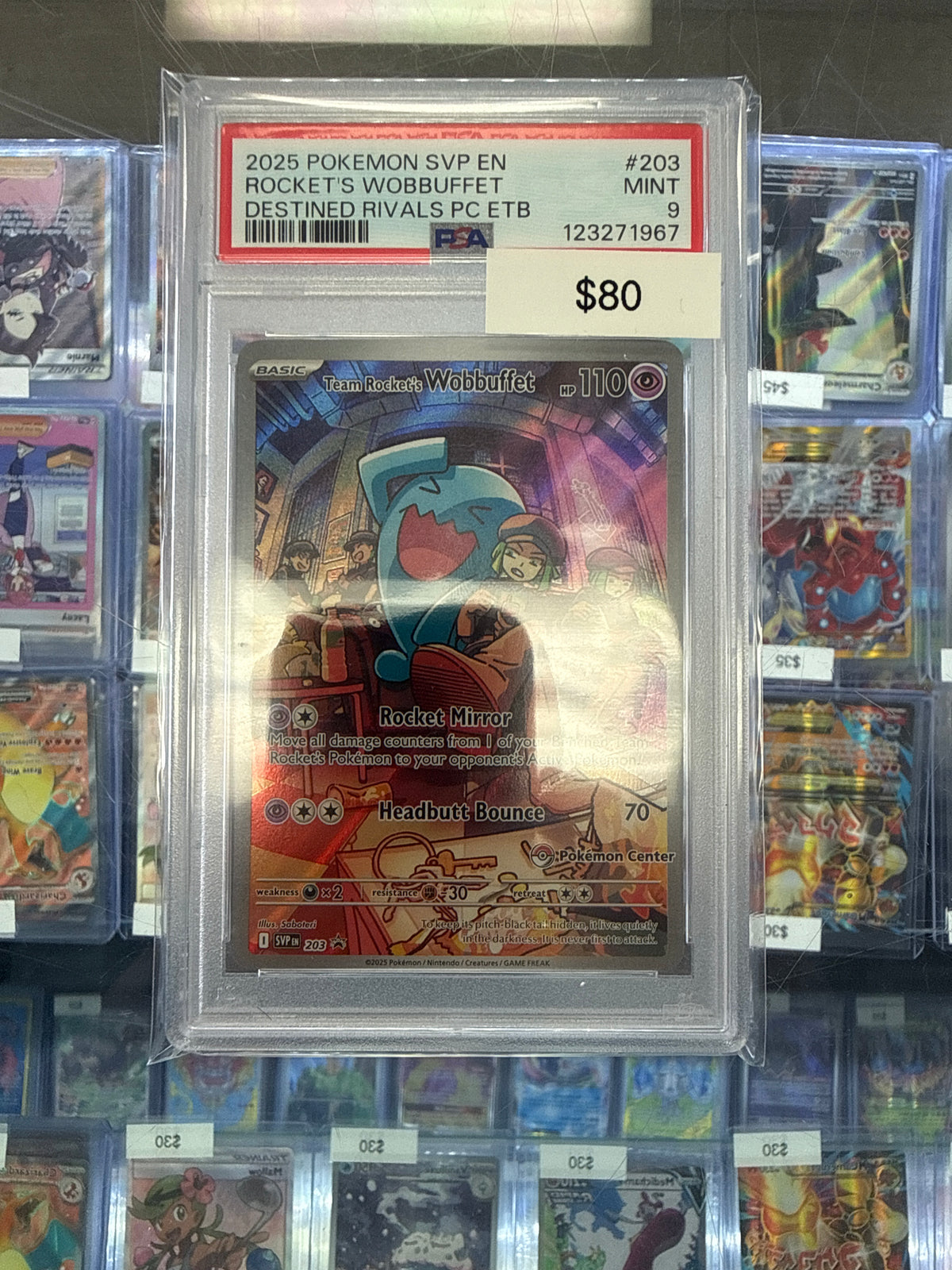 Pokemon Team Rocket’s Wobbuffet Pokemon Center BSP #203 PSA 9