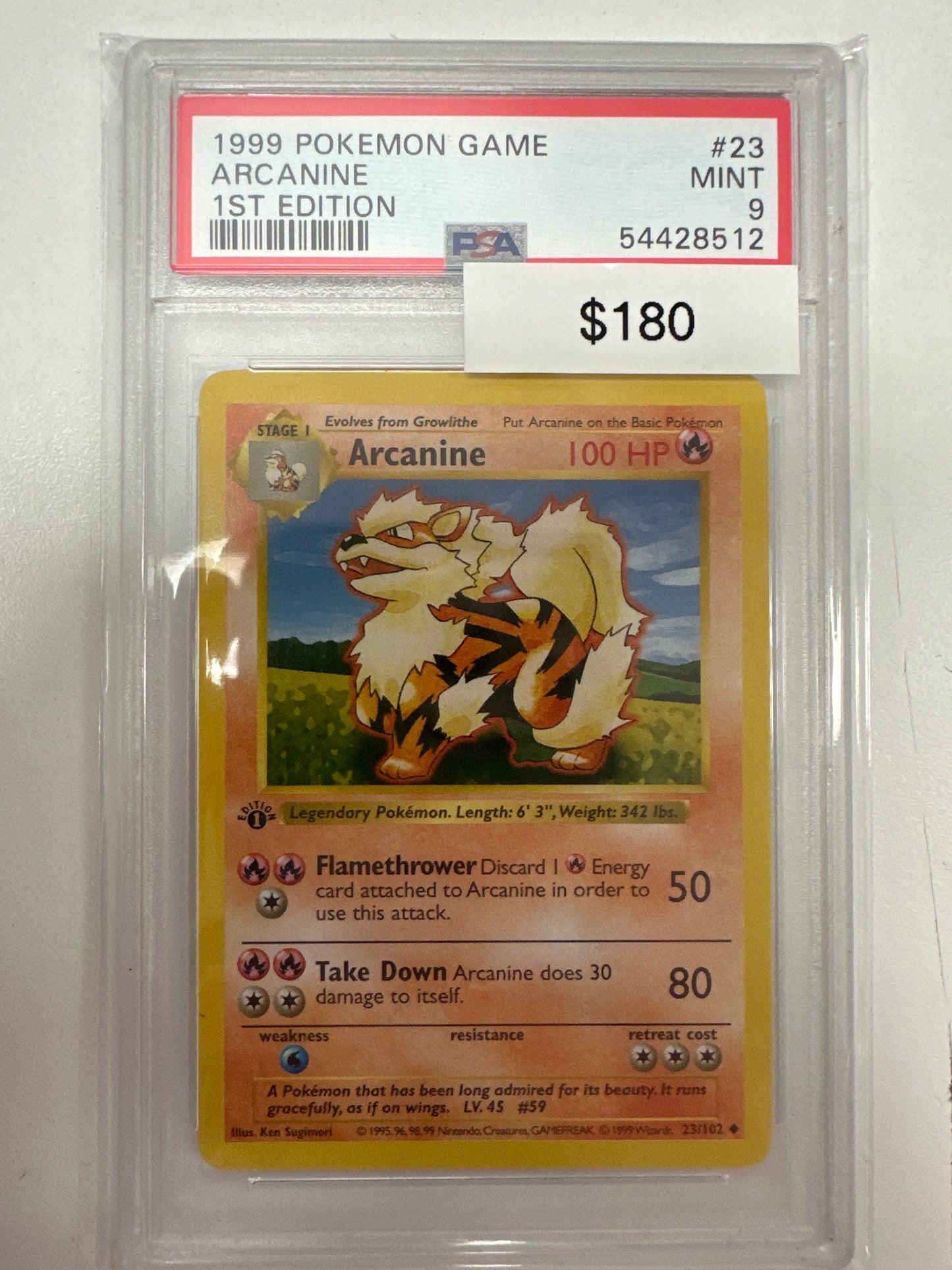 Pokemon 1st Edition Shadowless Base Set Arcanine 23/102  PSA 9