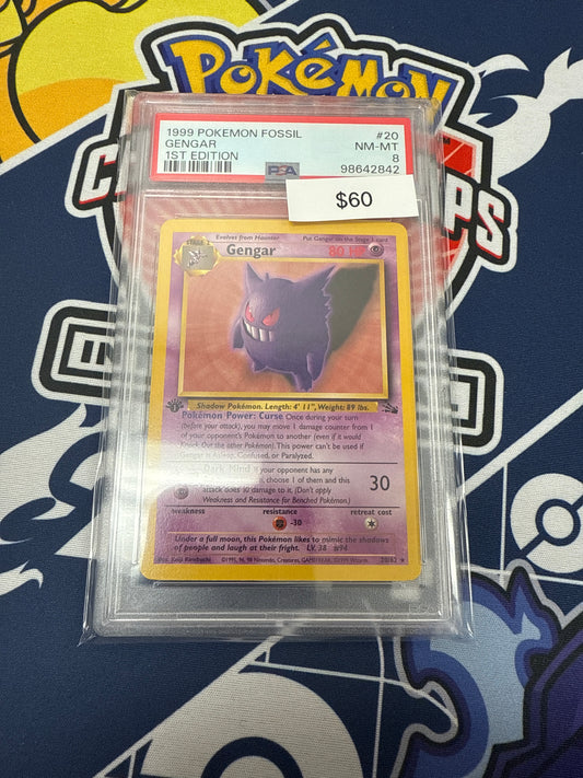 Pokemon Fossil Gengar 1st Edition Non-Holo #20/62 PSA 8