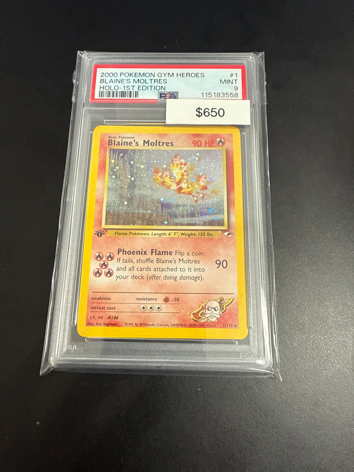 Pokemon Blaine’s Moltres 1st Ed Holo #1/132 PSA 9