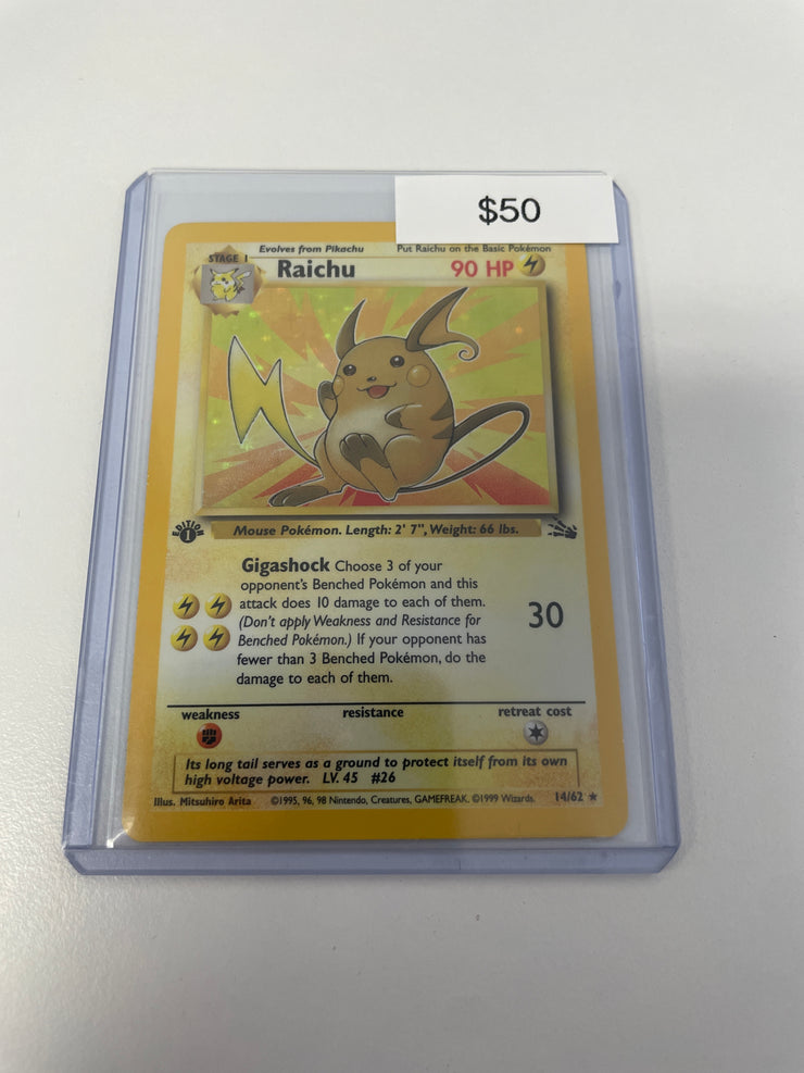 Pokémon Raichu Fossil 1st Edition Holo 14/62