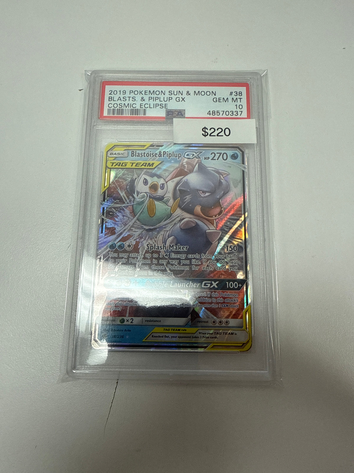 Cosmic Eclipse Blastoise & Piplup Gx #38/236 PSA 10