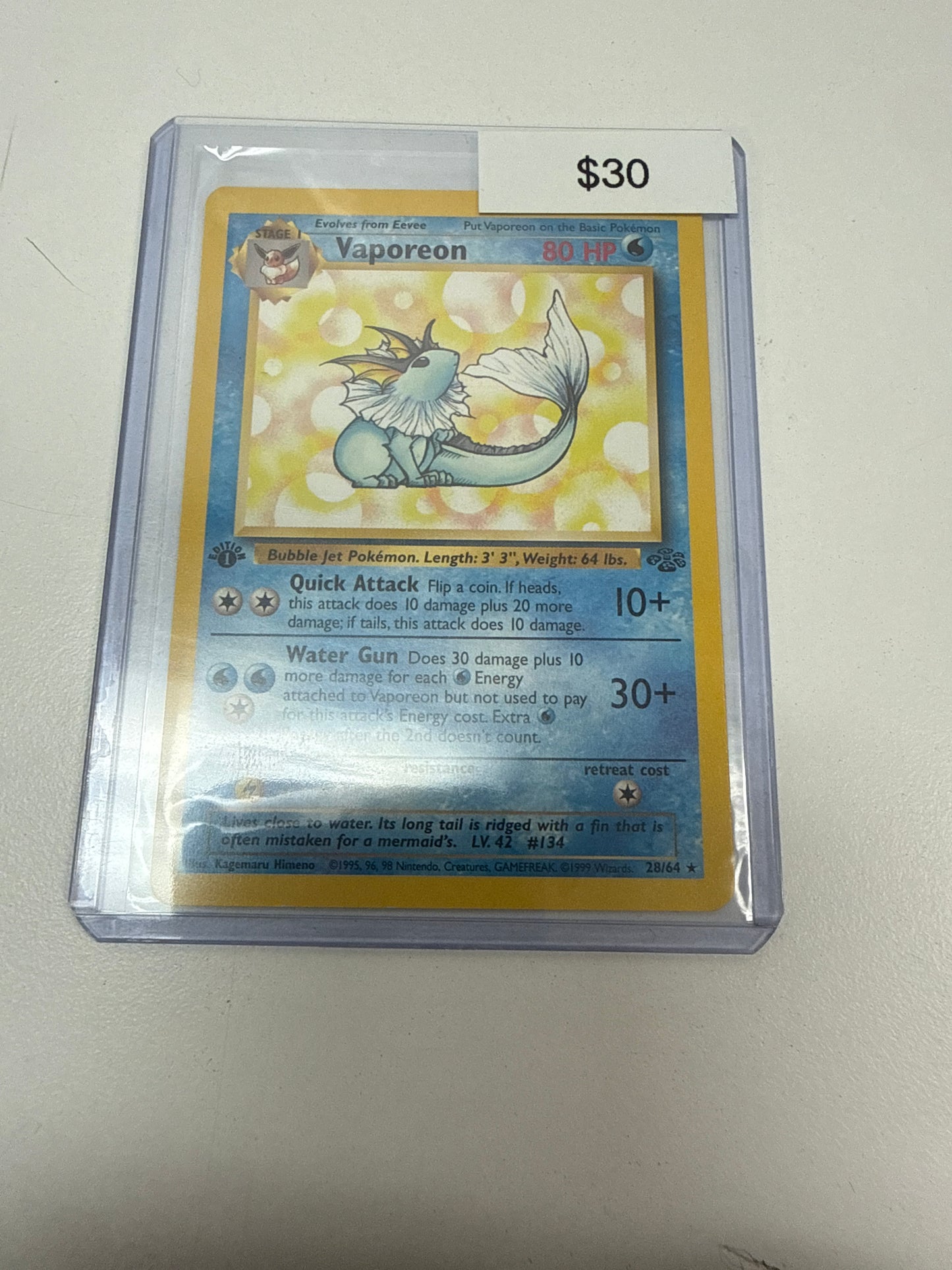 Pokemon Vaporeon 1st Ed Non-Holo #28/64