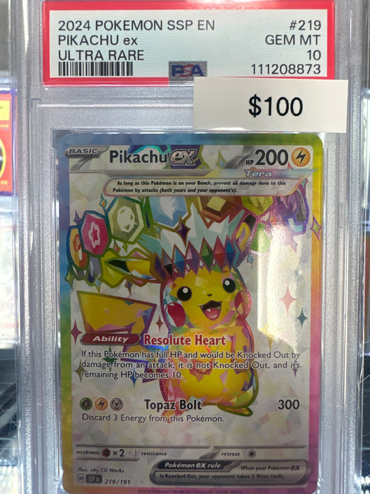 Pokemon Surging Sparks Pikachu EX 219/191 PSA 10