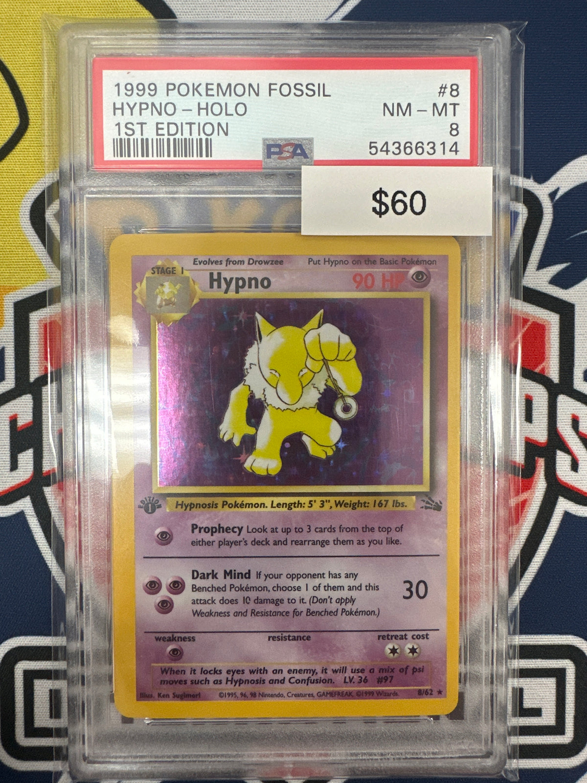 Pokemon Hypno 8/62 1st Edition Holo PSA 8