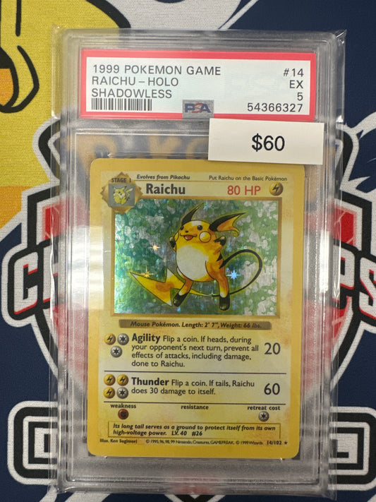 Pokemon Raichu 14/102 Shadowless Holo PSA 5