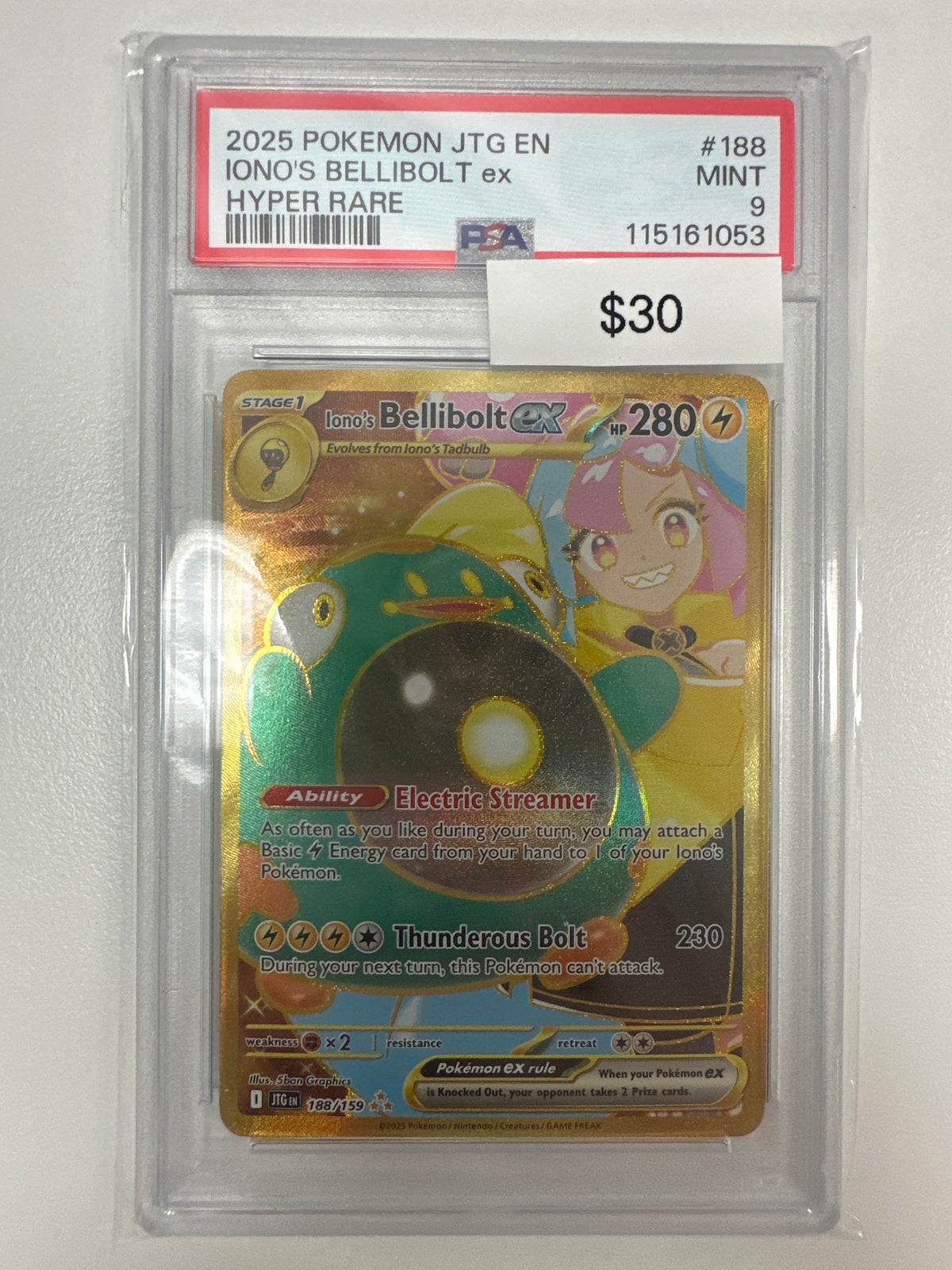 Pokemon Iono’s Belibolt ex Hyper Rare PSA 9
