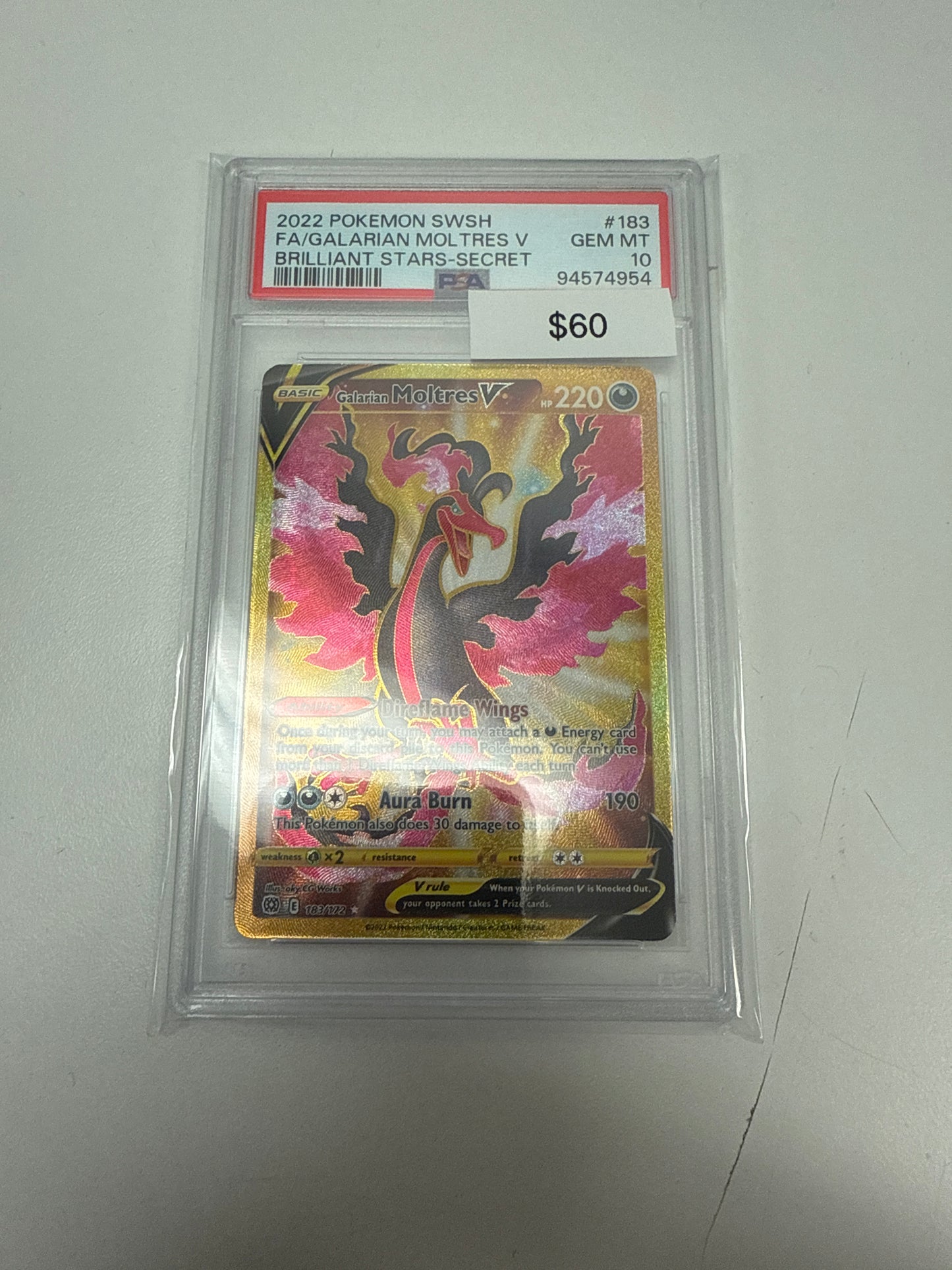 Brilliant Stars Galarian Moltres V Secret #183/172 PSA 10