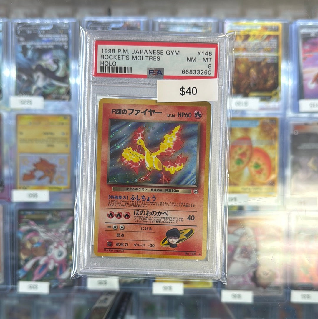 1998 Pokémon Japanese Gym Rockets Moltress Holo 146 PSA 8